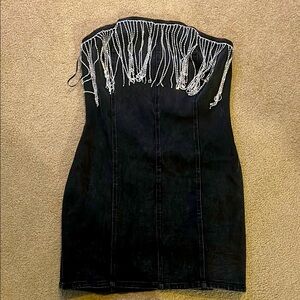 NEW WITH TAGS black strapless fringe mini dress